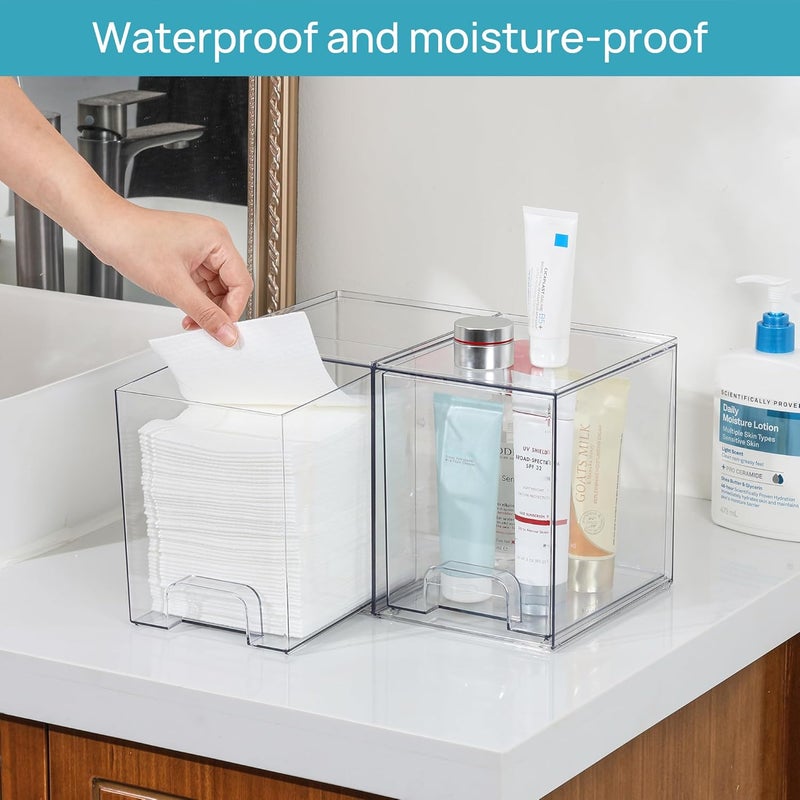 Vtopmart 7.6" H Clear Stackable Storage Drawers, 4 Pack Plastic Organizers Bins for Skincare, Cosmetics,Beauty Supplies,Ideal for Vanity, Bathroom,Kitchen Countertop,Cabinet Organization - Image 5